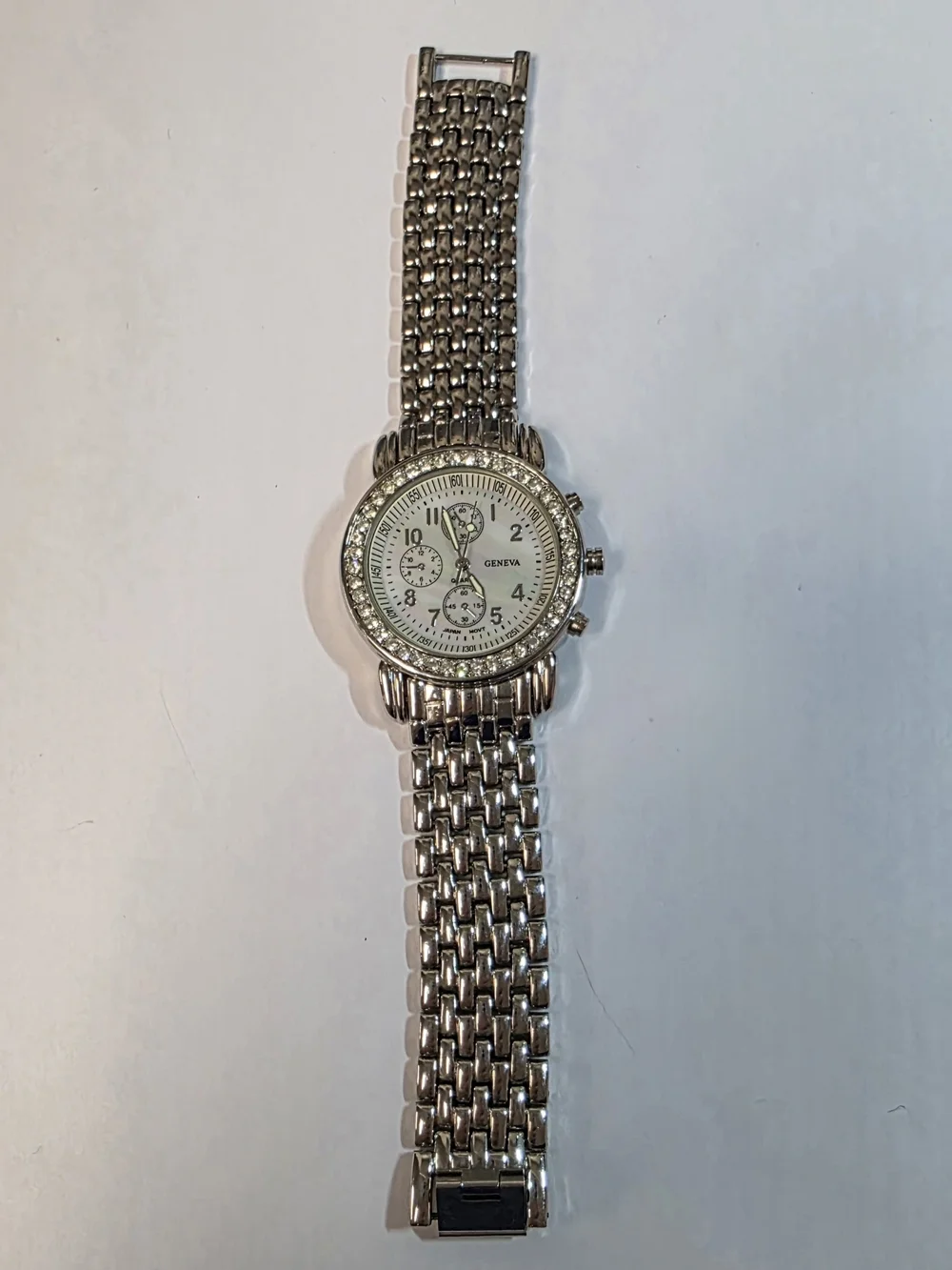 Geneva Silver Crystal-Trim Women's Watch with Mother-of-Pearl Dial